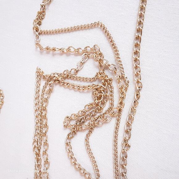 Ultra Long Triple Chain Opera Necklace Gold Tone Varying Link Size And Style - Picture 4 of 6